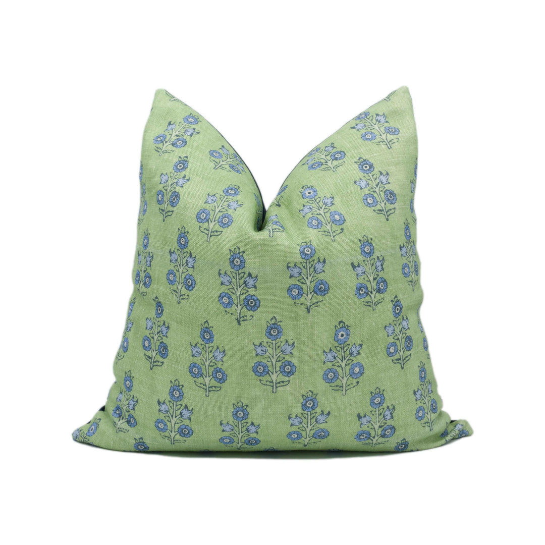 GP & J Baker - Poppy Sprig - Green / Blue - Versatile Indian Inspired Floral Cushion Cover - Luxury Throw Pillow - Designer Home Décor.
