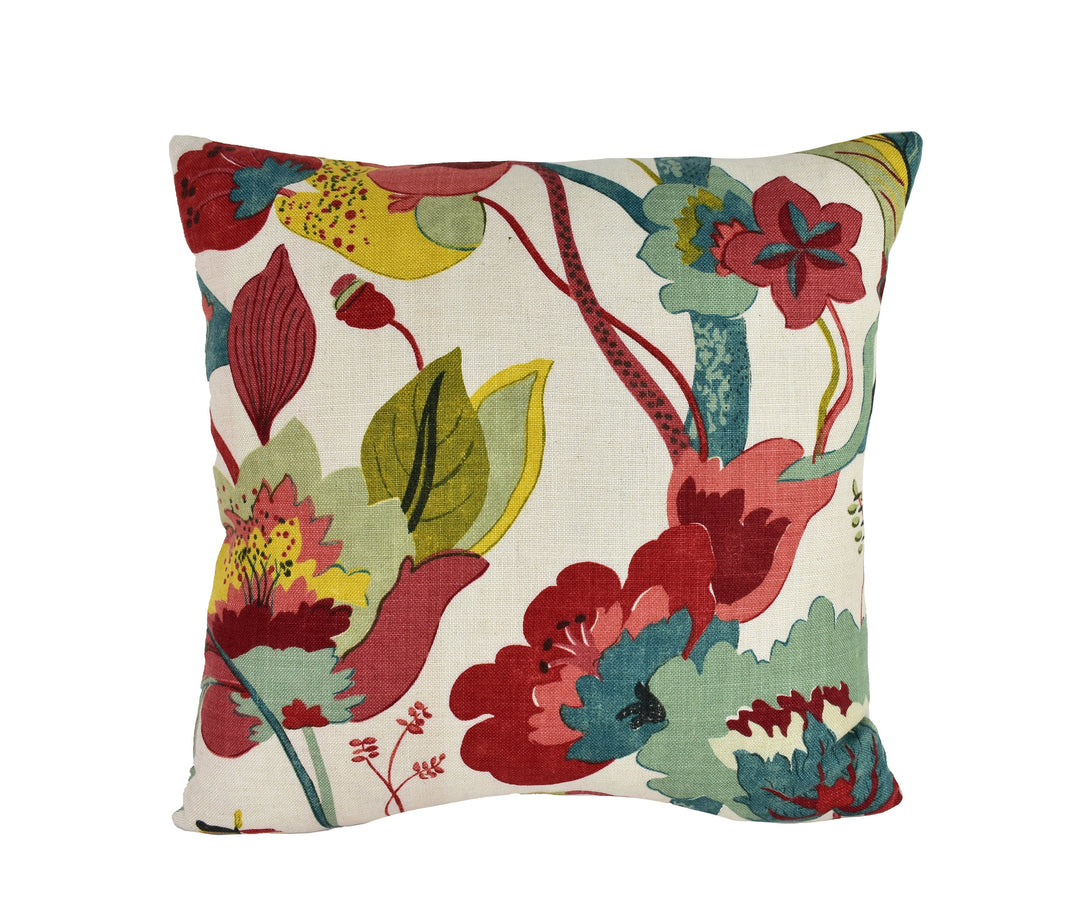 GP &amp; J Baker - California - Linen / Teal / Pimento - Complex Floral Botanical Designer Cushion Cover - Luxury Throw Pillow - Handmade Home