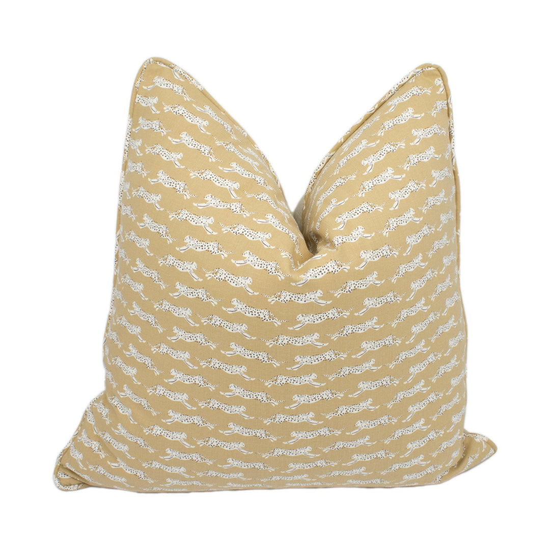 Schumacher - Leaping Leopards - Sand - Sleek Chic Designer Leopard Cushion Cover - Handmade Throw Pillow - Luxury Home Decor.