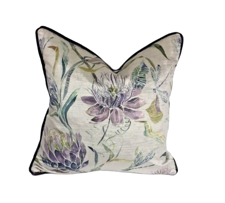 Voyage - Moorehaven Velvet - Periwinkle - Stunning Thistle & Dragonfly Velvet Cushion Cover - Handmade Throw Pillow Designer Home Decor.