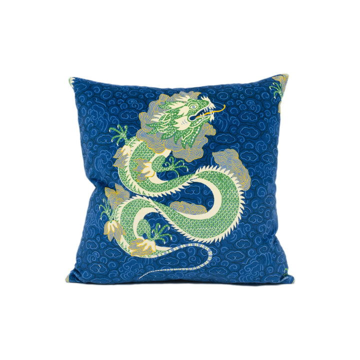 Sanderson - Water Dragon - Emperor Blue / Emerald - Plush Asian Inspired Velvet Cushion Cover - Handmade Throw Pillow - Designer Home Décor.