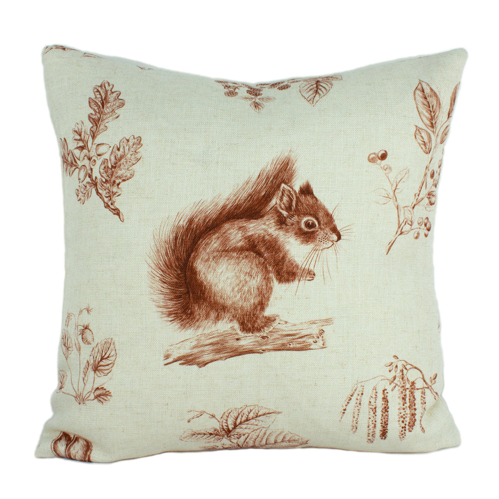 Sanderson - Squirrel & Hedgehog - Henna / Wheat - Cushion Cover Throw Pillow Designer Home Decor.