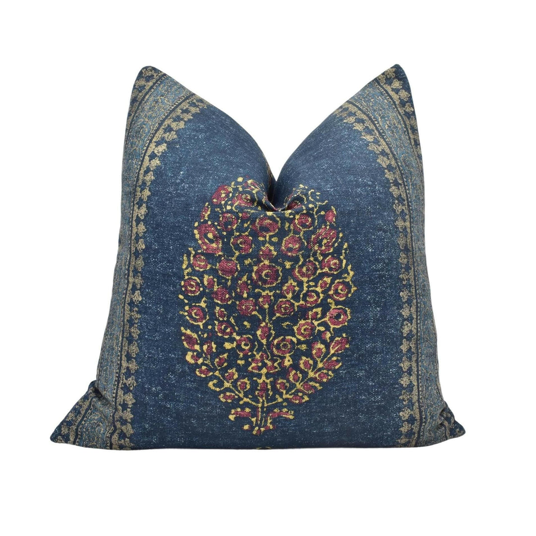Thibaut - Chappana - Navy and Red - Indian Hindi Hand Block Print Inspired Designer Cushion Cover - Luxury Throw Pillow - Handmade Home.