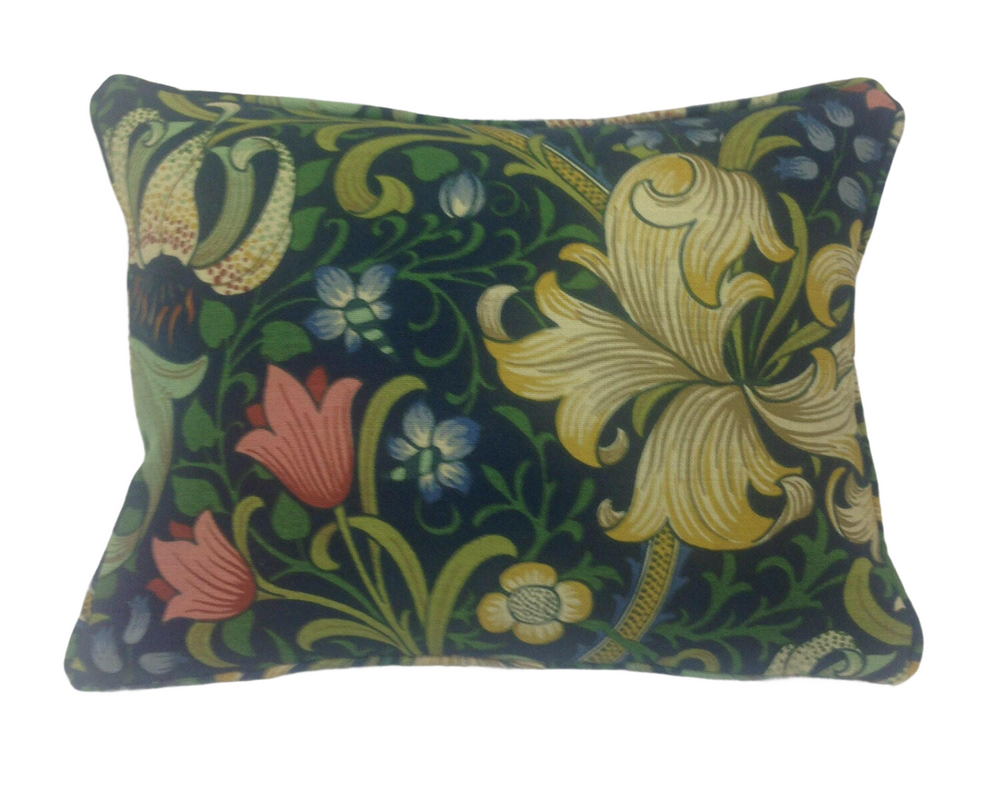William Morris - Golden Lily - Midnight / Green - Classic Bold Morris Floral Designer Cushion Cover - Luxury Throw Pillow - Handmade Home.