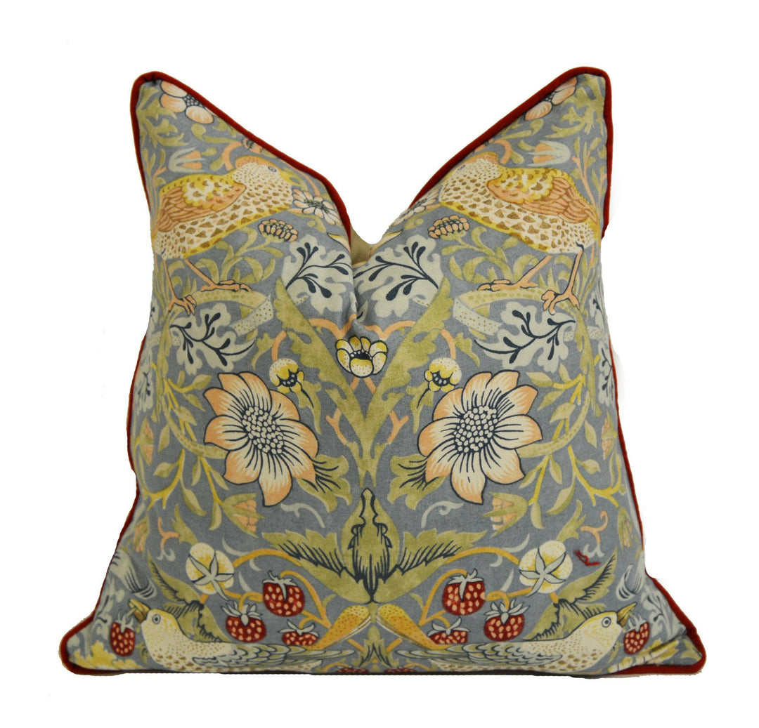 William Morris - Strawberry Thief - Slate / Vellum - Stunning Iconic Classic Designer Cushion Cover - Handmade Home Decor - Luxury Throw.