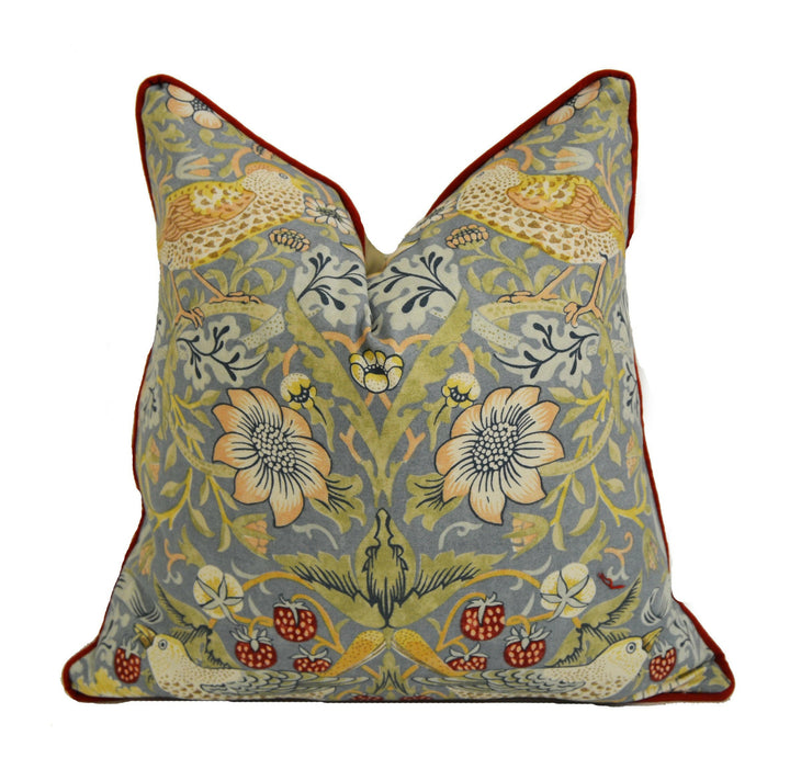William Morris - Strawberry Thief - Slate / Vellum - Stunning Iconic Classic Designer Cushion Cover - Handmade Home Decor - Luxury Throw.