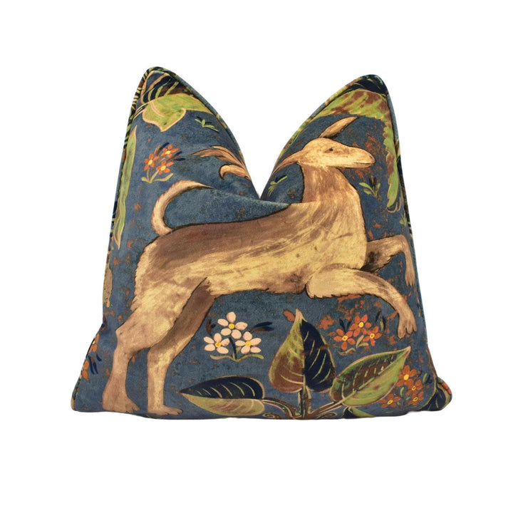 Zoffany - Arden Velvet - Blue - Luxurious Mid-Century British Tapestry Cushion Cover - Handmade Throw Pillow Designer Home Decor.