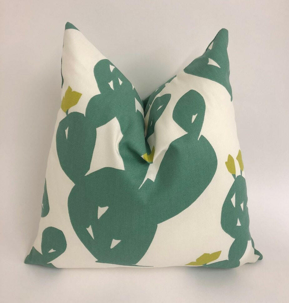 Scion - Opunita - Forest / Lime - Urban Prickly Pear Cactus Cushion Cover - Handmade Throw Pillow Designer Home Decor.