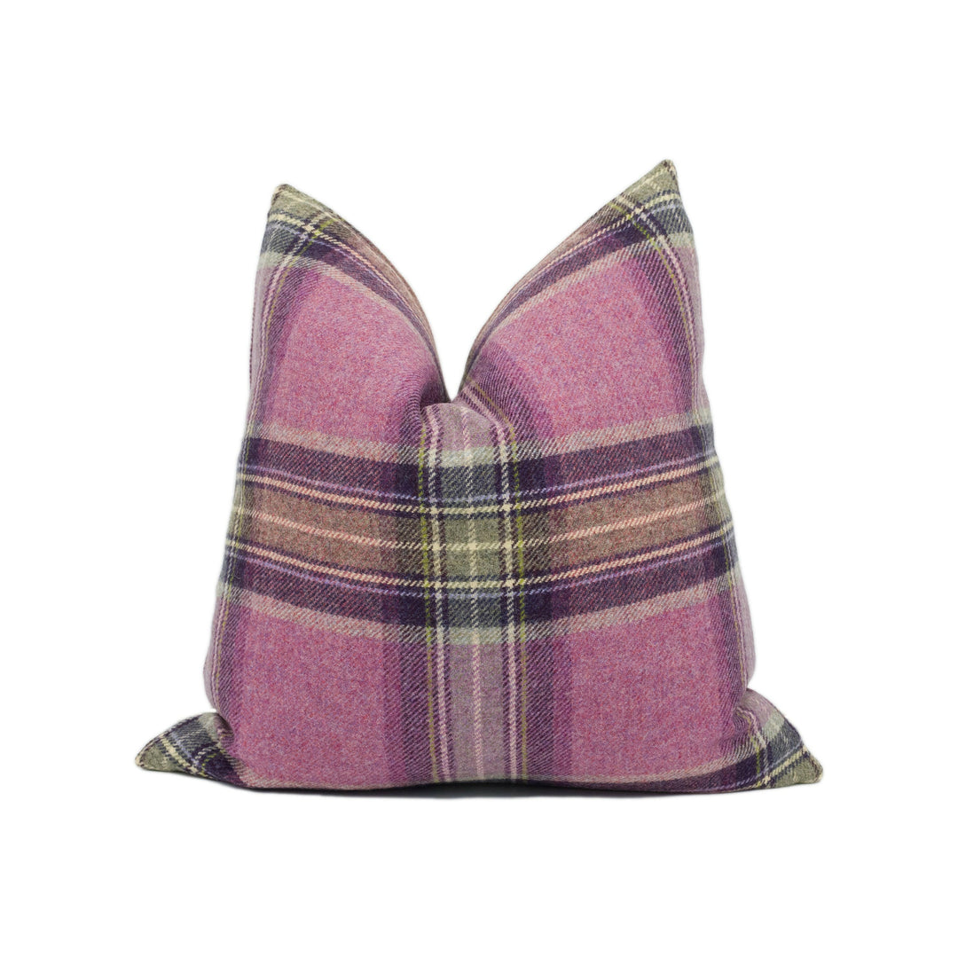 Abraham Moon - Glen Derry - Pink - 100% Wool Cushion Cover - Designer Plaid Pillow Cover - Handmade Custom Abraham Moon Pillow.