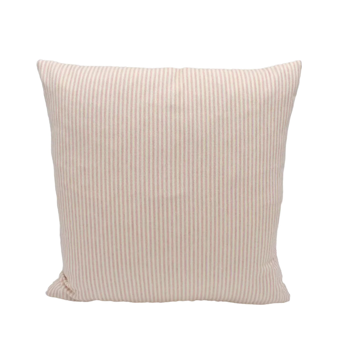 A single, square pillow with a striped pattern in shades of beige and white.