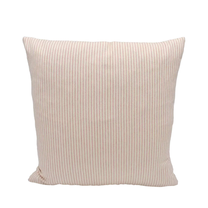 A single, square pillow with a striped pattern in shades of beige and white.