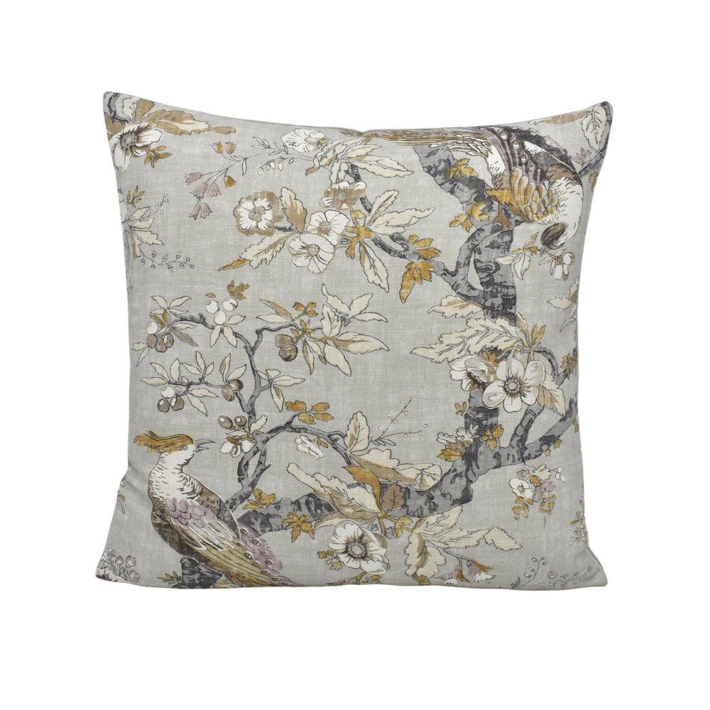 Zoffany - Chintz - Quartz Grey - Tropical Birds & Springtime Flowers Designer Cushion Cover - Luxury Throw Pillow - Handmade Home Decor.