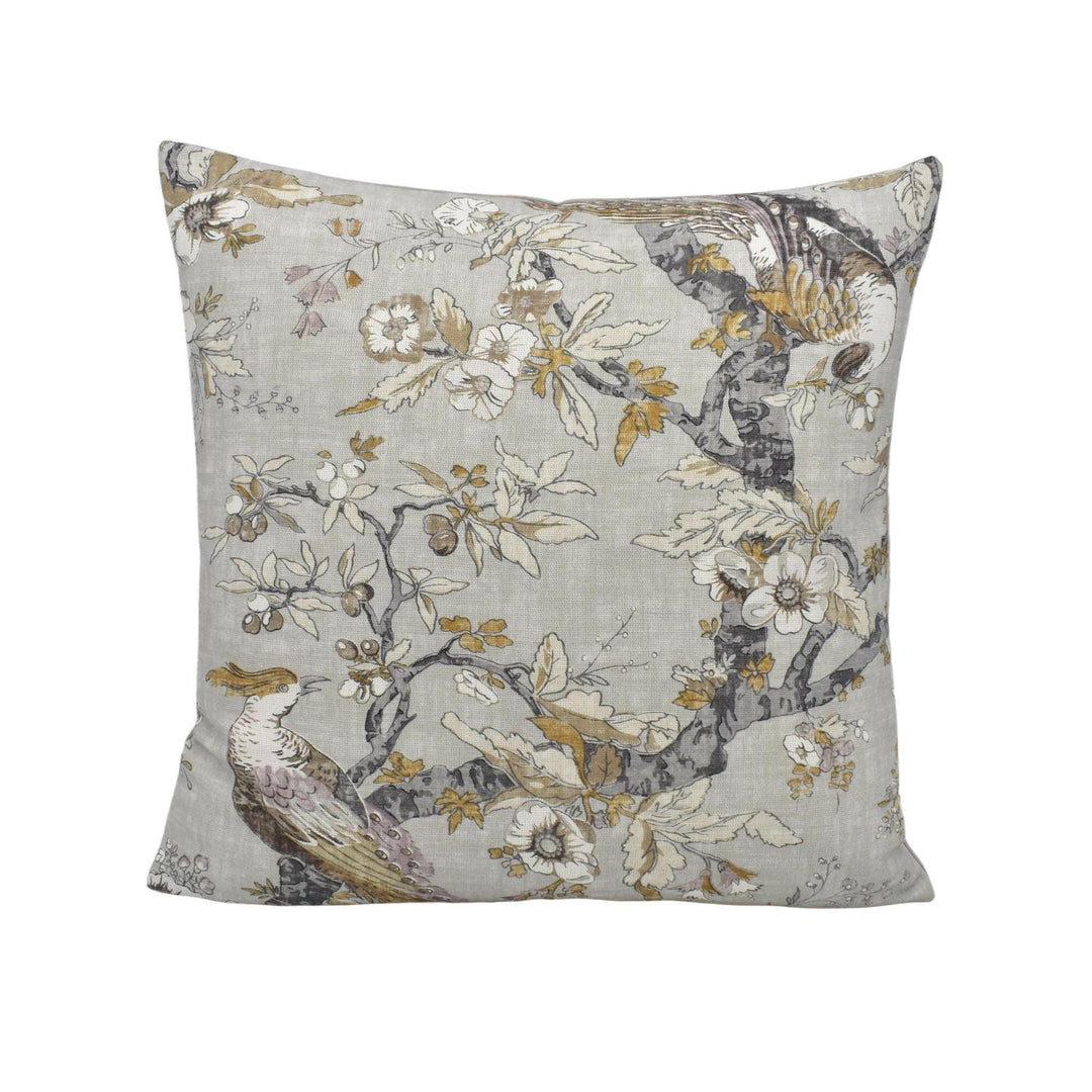 Zoffany - Chintz - Quartz Grey - Tropical Birds & Springtime Flowers Designer Cushion Cover - Luxury Throw Pillow - Handmade Home Decor.