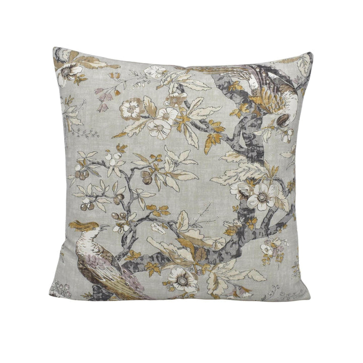 Zoffany - Chintz - Quartz Grey - Tropical Birds & Springtime Flowers Designer Cushion Cover - Luxury Throw Pillow - Handmade Home Decor.