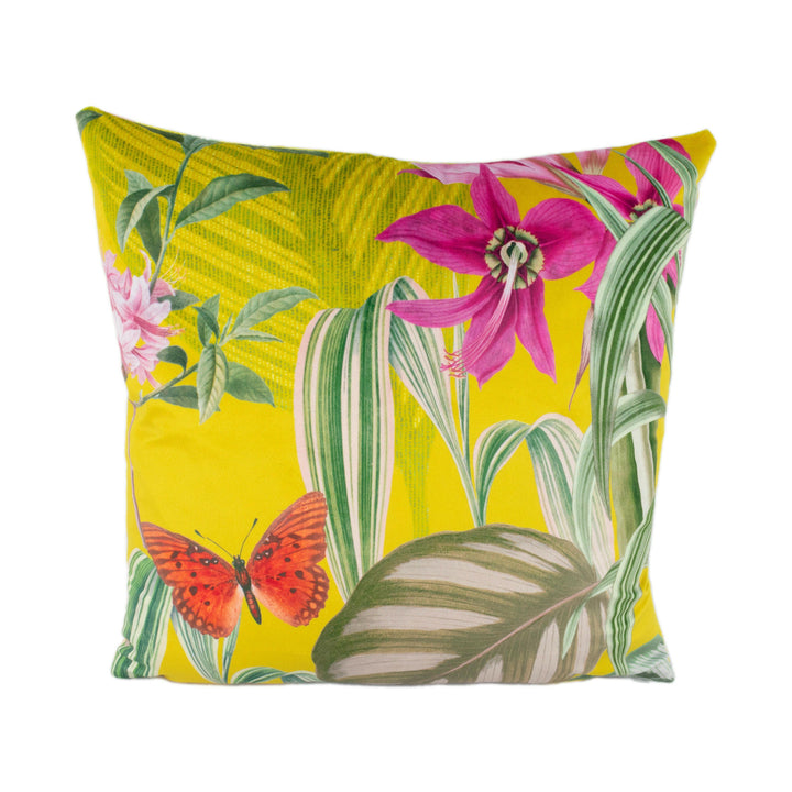 Prestigious - Barbados - Citron - Maximalist Tropical Landscape Velvet Cushion Cover - Handmade Throw Pillow Designer Home Decor.