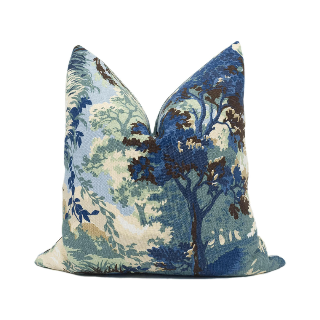 Thibaut - Lincoln Toile - Navy and Teal - Soft Muted Romantic Countryside Designer Cushion Cover - Luxury Throw Pillow - Handmade Home Décor.