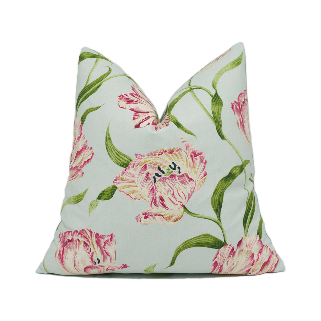 Sanderson - Dancing Tulips - Blue / Pink  - Vibrant Bright Floral Cushion Cover - Handmade Throw Pillow - Designer Home Décor.