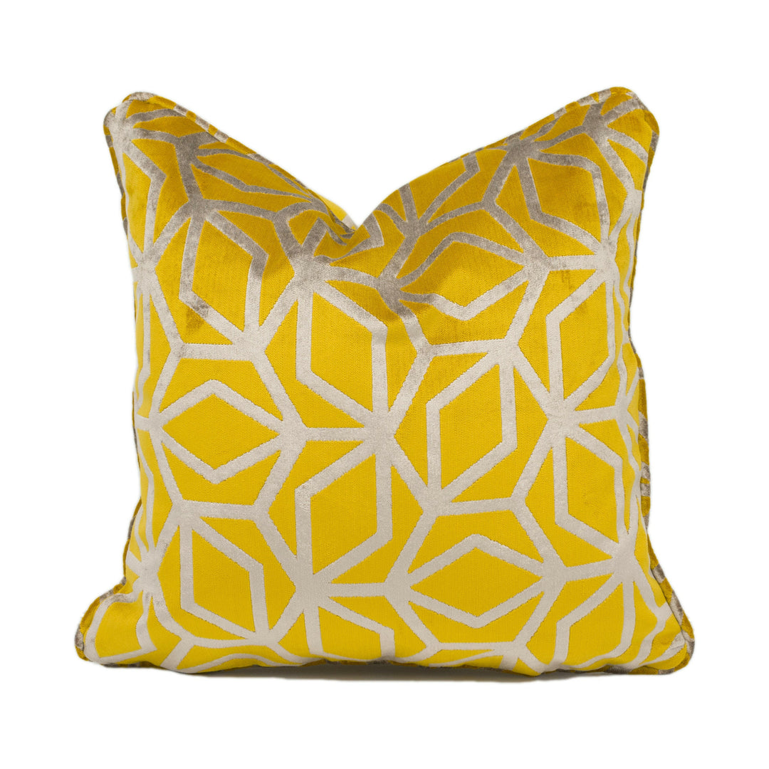 Panaz - Corinthia - Saffron - Sculptural Geometric Piped Velvet Cushion Cover - Handmade Throw Pillow - Designer Home Décor.