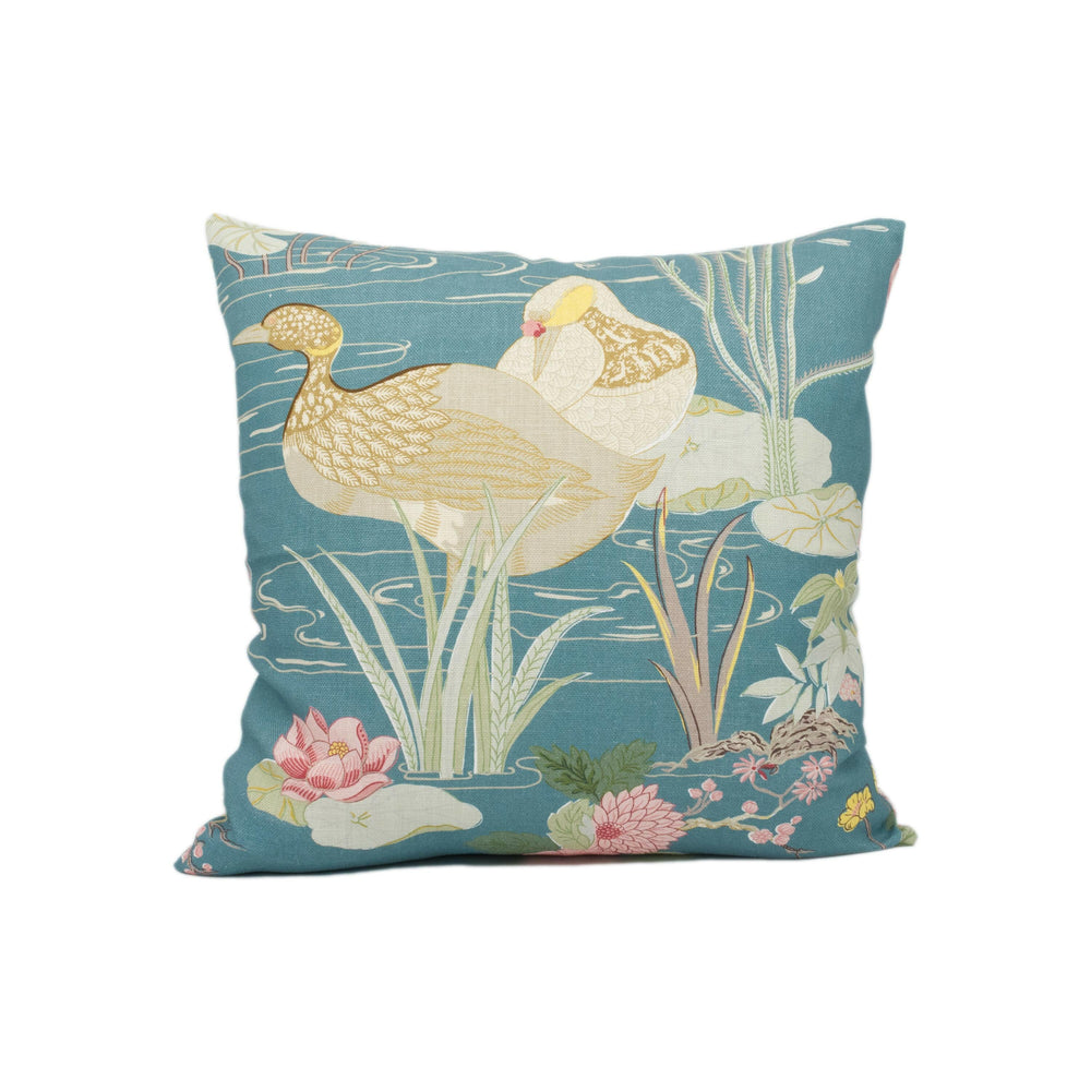 Lee Jofa - Luzon Print - Lagoon - Asian Inspired Water Birds Floral Cushion Cover - Handmade Throw Pillow - Designer Home Décor.