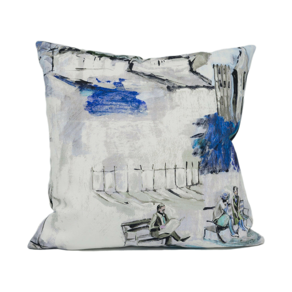 Prestigious - Walk in the Park - Sapphire - Large Scale Painted City Scene - Cushion Cover - Handmade Throw Pillow - Designer Home Décor.