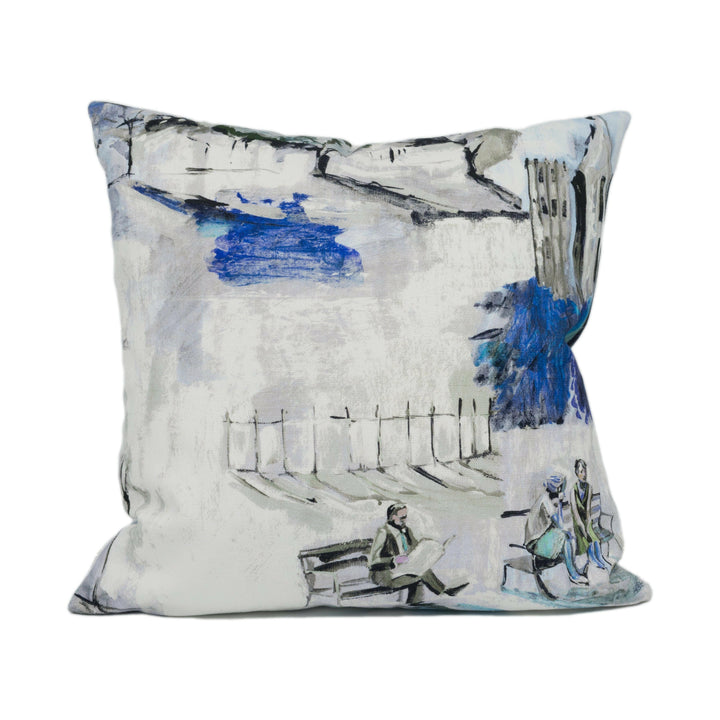 Prestigious - Walk in the Park - Sapphire - Large Scale Painted City Scene - Cushion Cover - Handmade Throw Pillow - Designer Home Décor.