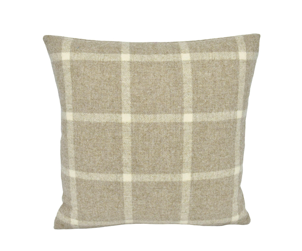 Abraham Moon - Hawes - Natural   - 100% Wool Cushion Cover - Designer Plaid Pillow Cover - Handmade Custom Abraham Moon Pillow.