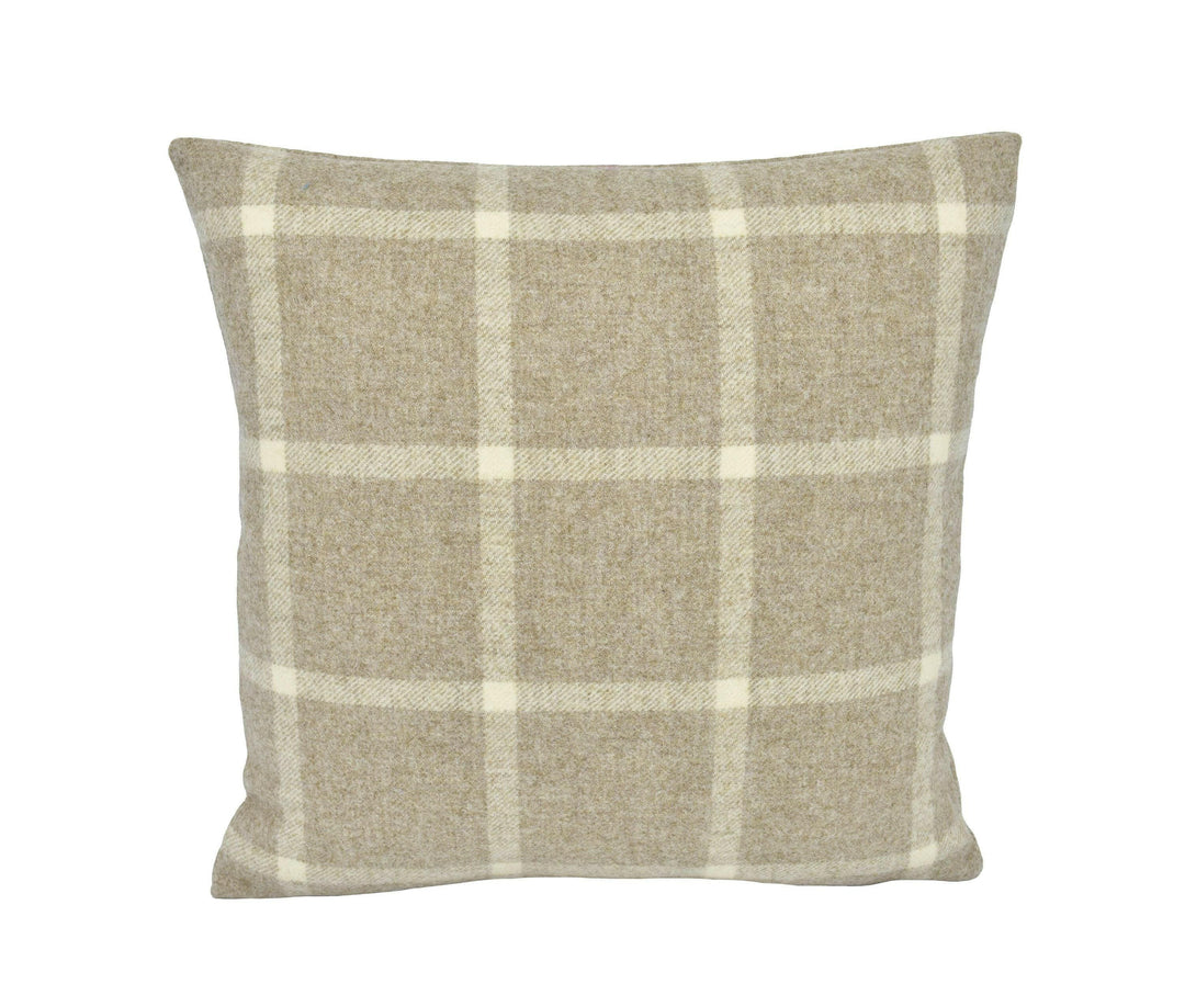Abraham Moon - Hawes - Natural   - 100% Wool Cushion Cover - Designer Plaid Pillow Cover - Handmade Custom Abraham Moon Pillow.
