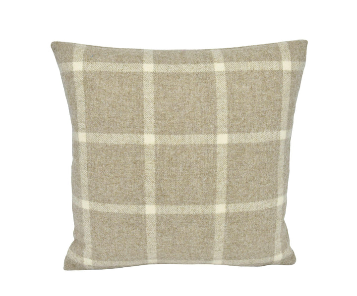 Abraham Moon - Hawes - Natural   - 100% Wool Cushion Cover - Designer Plaid Pillow Cover - Handmade Custom Abraham Moon Pillow.
