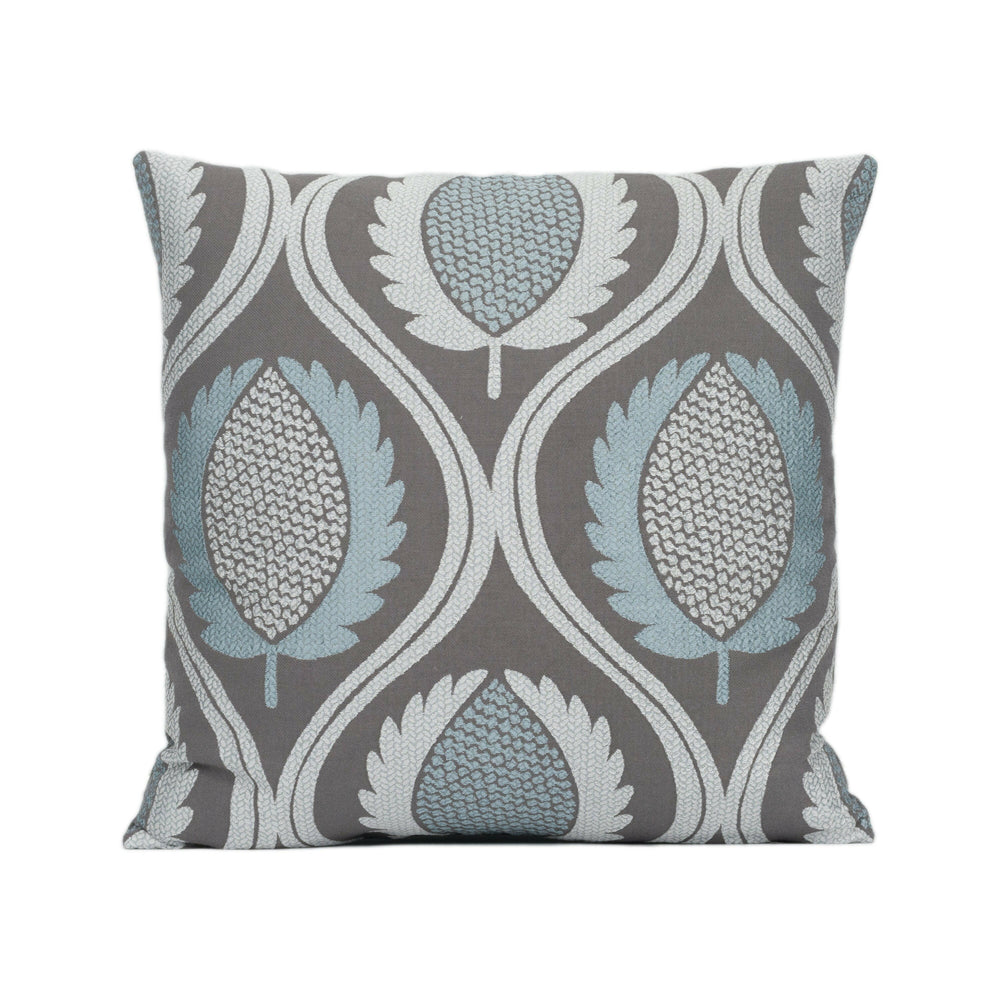Jane Churchill - Carus - Aqua / Charcoal - Laurel Leaf Trellis Cushion Cover Handmade Throw Pillow Designer Home Décor.