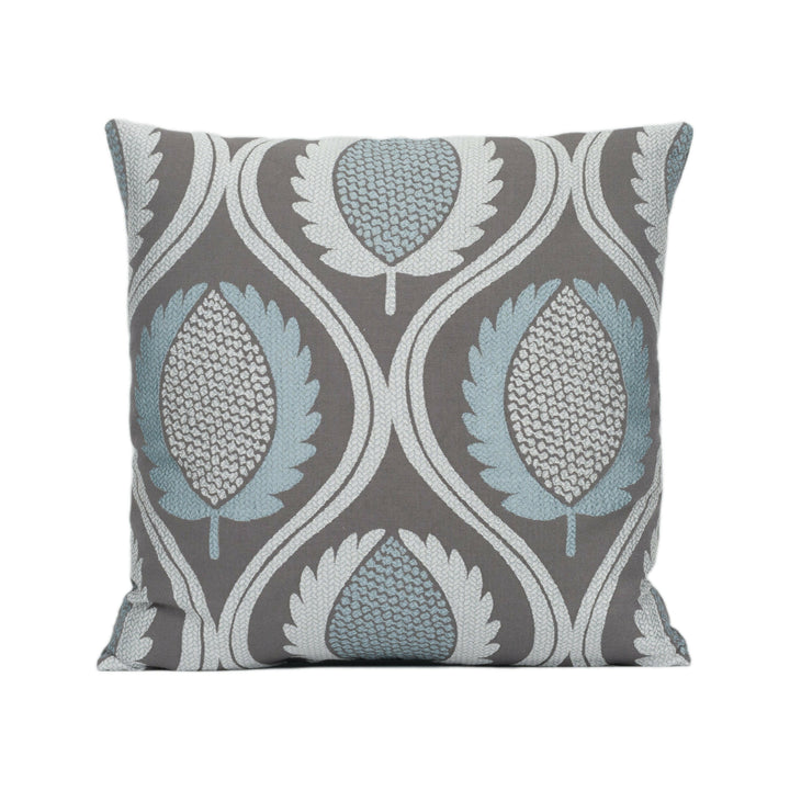 Jane Churchill - Carus - Aqua / Charcoal - Laurel Leaf Trellis Cushion Cover Handmade Throw Pillow Designer Home Décor.