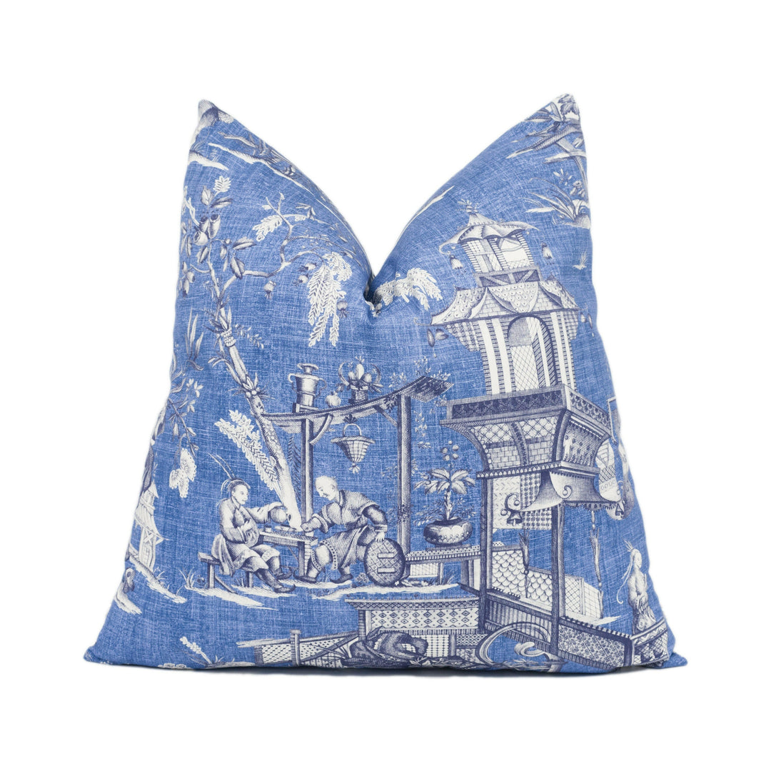 Thibaut - Cheng Toile - Navy - Sophisticated Modern Chinoiserie Cushion Cover - Designer Home Décor Handmade Throw Pillow.