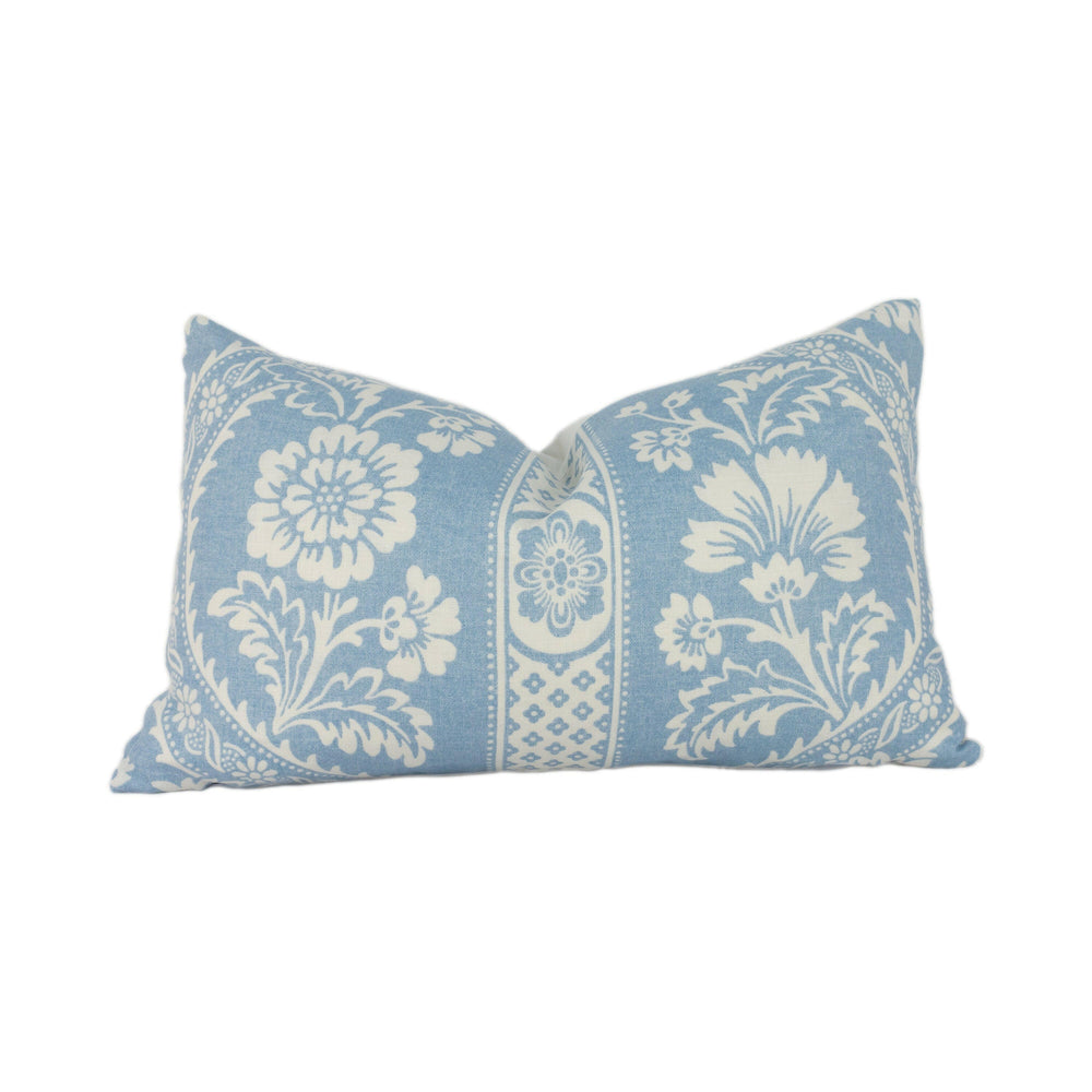 Schumacher - Versailles - Blue - Romantic Botanical & Ogee Striped Designer Cushion Cover - Handmade Throw Pillow - Luxury Home Decor.