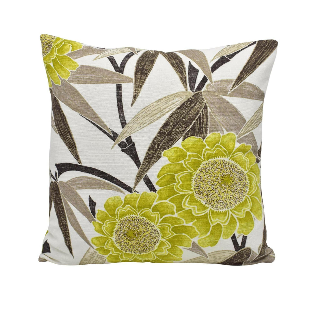Scion - Kaito - Charcoal / Lime - Chich Metallic Floral Retro Designer Cushion Cover - Bold Luxury Throw Pillow - Handmade Home Decor.