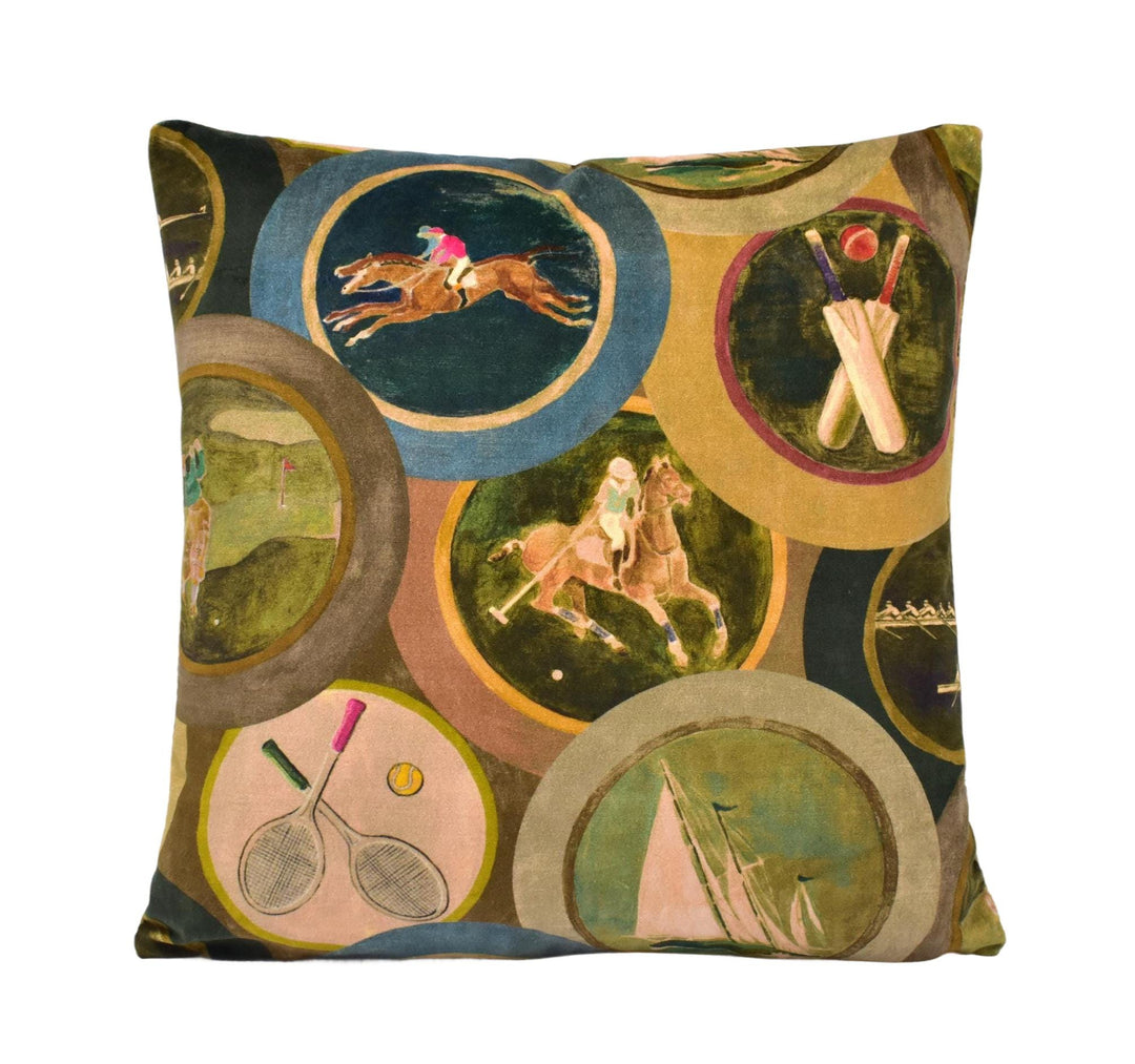 a pillow with a picture of a horse and jockey on it
