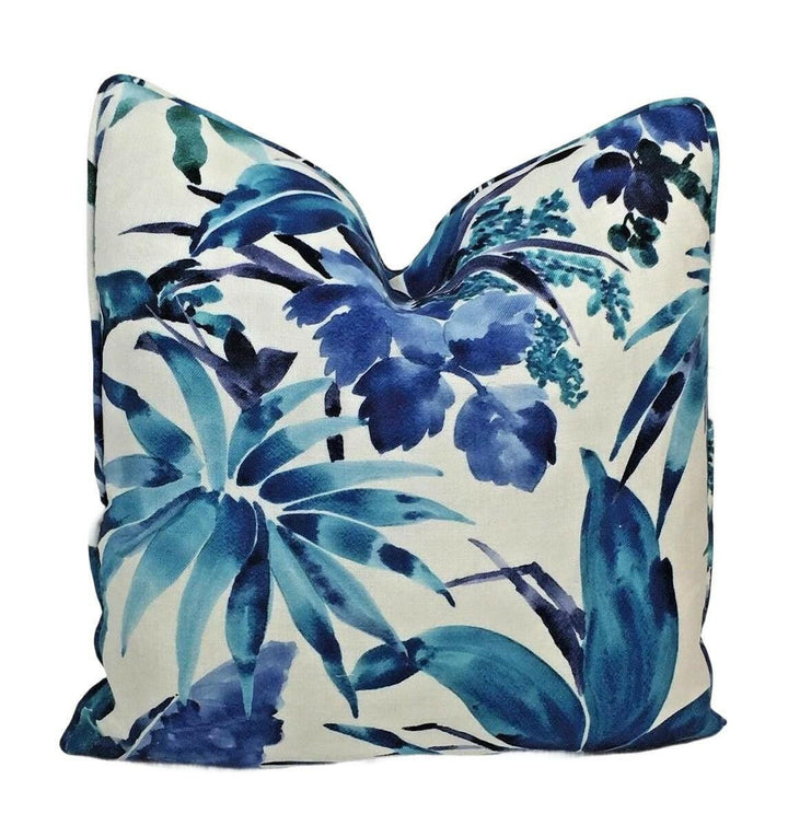 Chivasso Fabric -  Jungle Like - Blue - Stunning Blur Watercolour Floral Designer Cushion Cover - Luxury Throw Pillow - Handmade Home Decor.