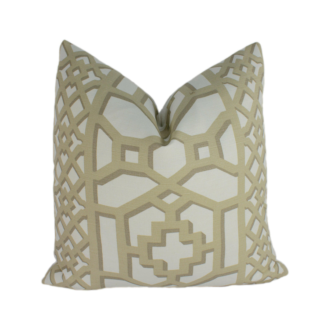 Schumacher - Zanzibar Trellis Matte - Sand - Elsie de Wolfe Inspired Designer Cushion Cover - Handmade Throw Pillow - Luxury Home Decor.