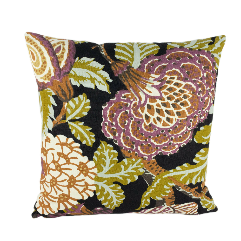 Thibaut - Mitford - Black / Plum - Vintage 1920's Block Print Floral Designer Cushion Cover - Luxury Throw Pillow - Handmade Home DecorDecor.