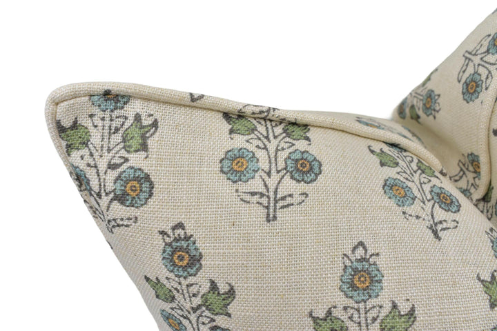 GP & J Baker - Poppy Sprig - Aqua - Versatile Indian Inspired Small Scale Floral Designer Cushion Cover - Luxury Throw Pillow Handmade Home.