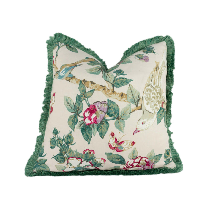 Sanderson - Caverley - Rose / Pewter - Fringe Trim Cushion Cover Throw Pillow Designer Home Decor.