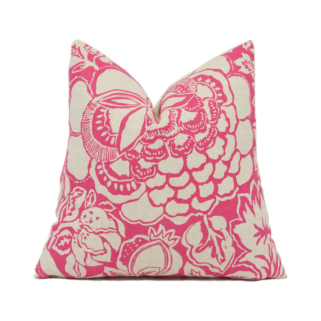 Sanderson - Poppy Damask - Fuchsia / Cream - Bright Floral Cushion Cover - Handmade Throw Pillow - Designer Home Décor.