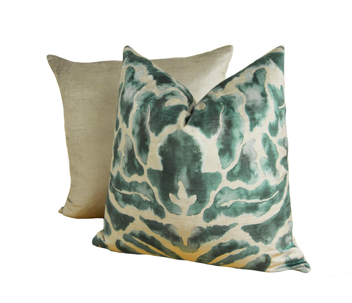 Voyage Decoration - Nikko - Emerald - Majestic Painterly Damask Velvet Cushion Cover - Handmade Throw Pillow Designer Home Decor.