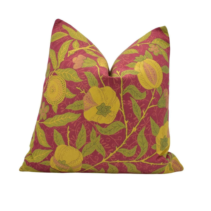 William Morris - Fruit Weave -  Crimson / Thyme - Historical Tapestry Weave Fruit &amp; Flora Designer Cushion - Luxury Handmade Throw Pillow.