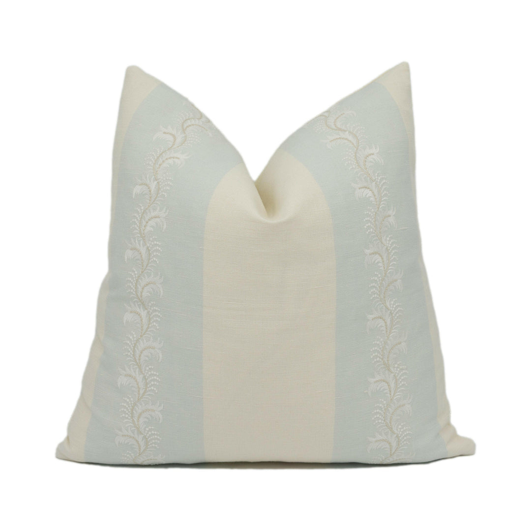 Colefax and Fowler - Feather Stripe - Aqua - Understated Embroidered Cushion Cover - Handmade Throw Pillow - Designer Home Décor.