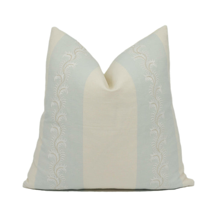 Colefax and Fowler - Feather Stripe - Aqua - Understated Embroidered Cushion Cover - Handmade Throw Pillow - Designer Home Décor.