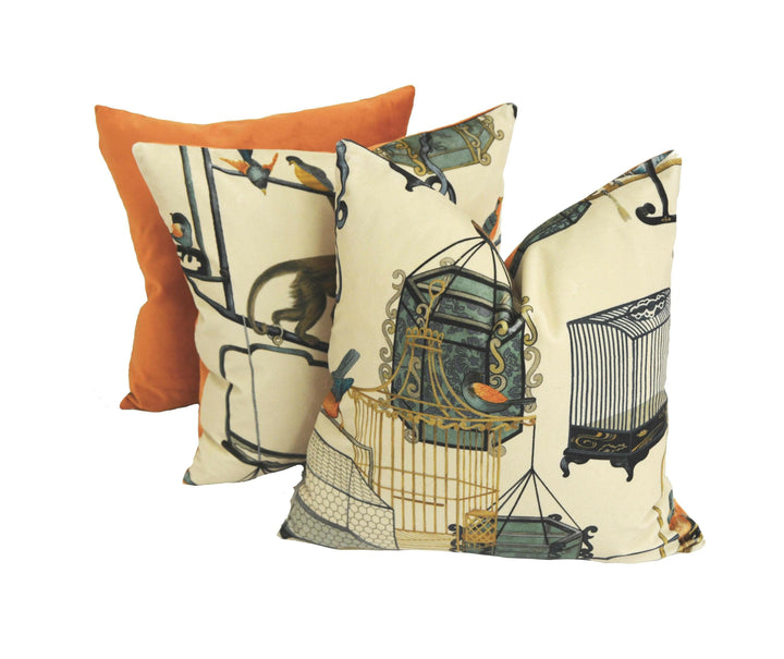 G P &amp; J Baker - Menagerie Velvet - Parchment  - Opulent Cosmopolitan Marketplace Designer Velvet Cushion Cover - Luxury Handmade Throw.