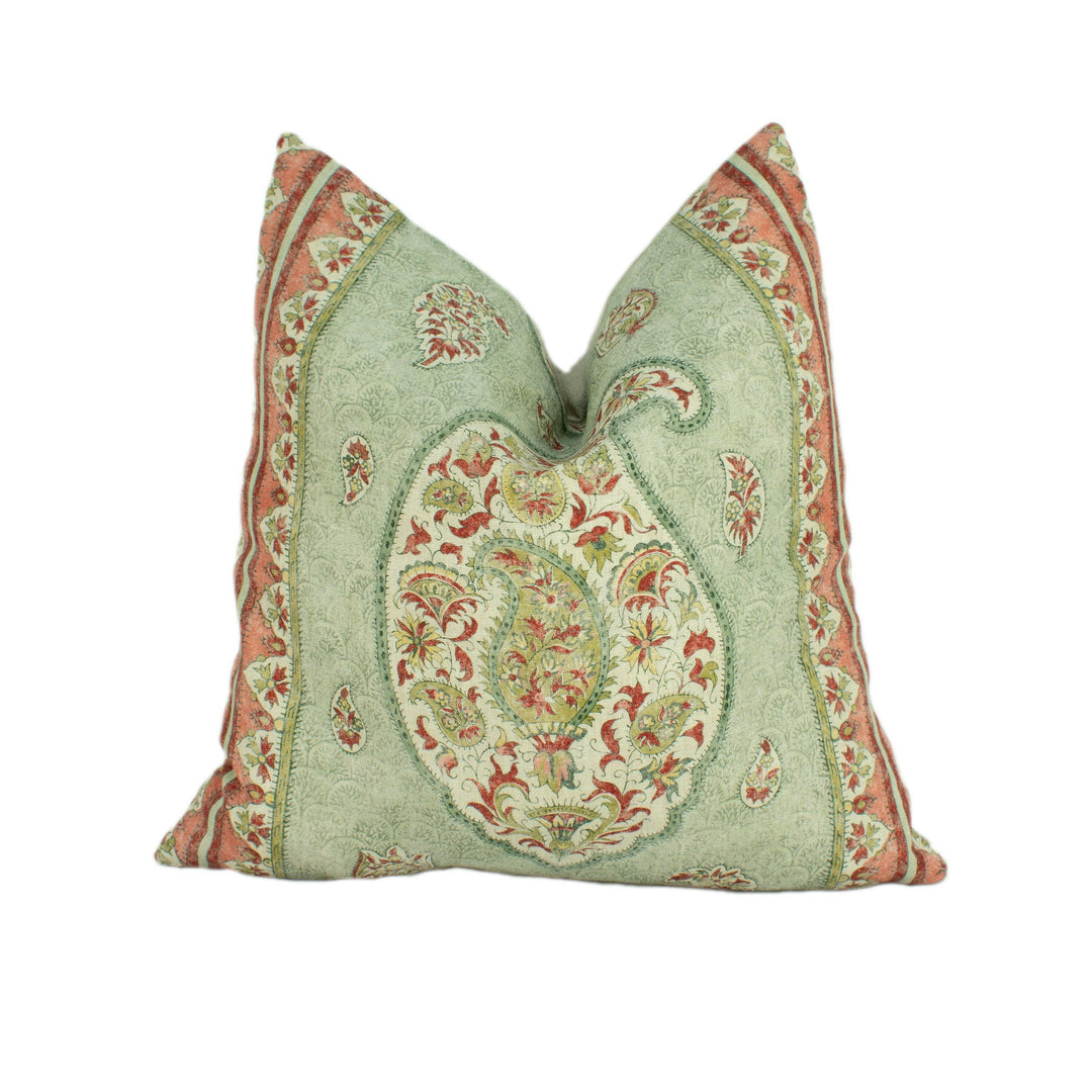 GP & J Baker - Coromandel - Green - Intricately Detailed Kashmir Paisley Designer Cushion Cover - Luxury Throw Pillow - Handmade Home Decor.