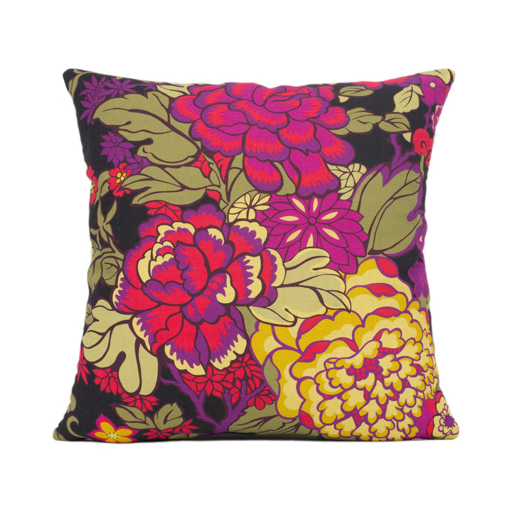 Liberty Art Fabrics - Garden - Black - Bold Colourful Floral Cushion Cover - Throw Pillow Designer Home Décor.