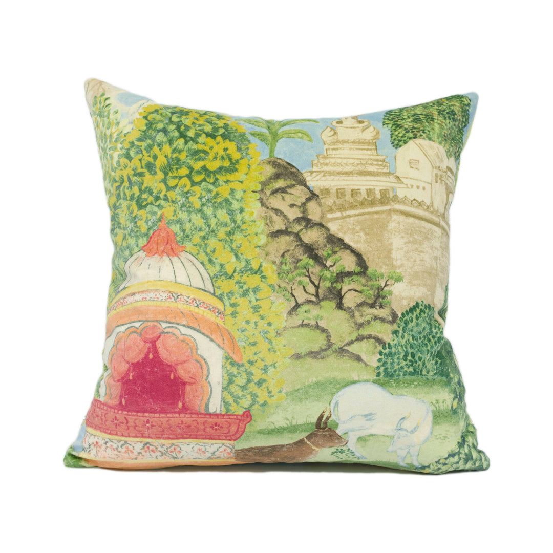Zoffany - Peacock Garden Velvet - Green / Coral - Lush Indian Inspired Cushion Cover - Handmade Throw Pillow - Designer Home Décor.
