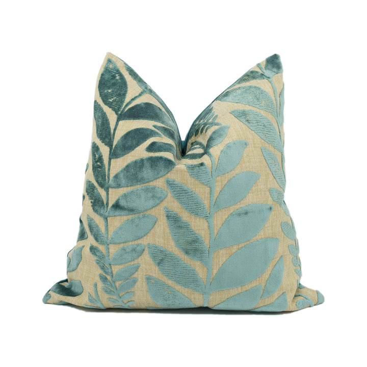 Designers Guild - Foglia - Azure - Handsome Fern Leaf Nature Inspired Cut Velvet Cushion Cover - Handmade Throw Pillow - Designer Home Décor.