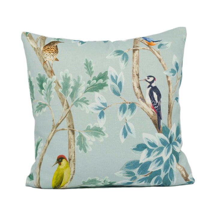 Osborne & Little - Netherfield - Sky Blue - Leafy Garden Birds Cushion Cover - Handmade Throw Pillow - Designer Home Décor.